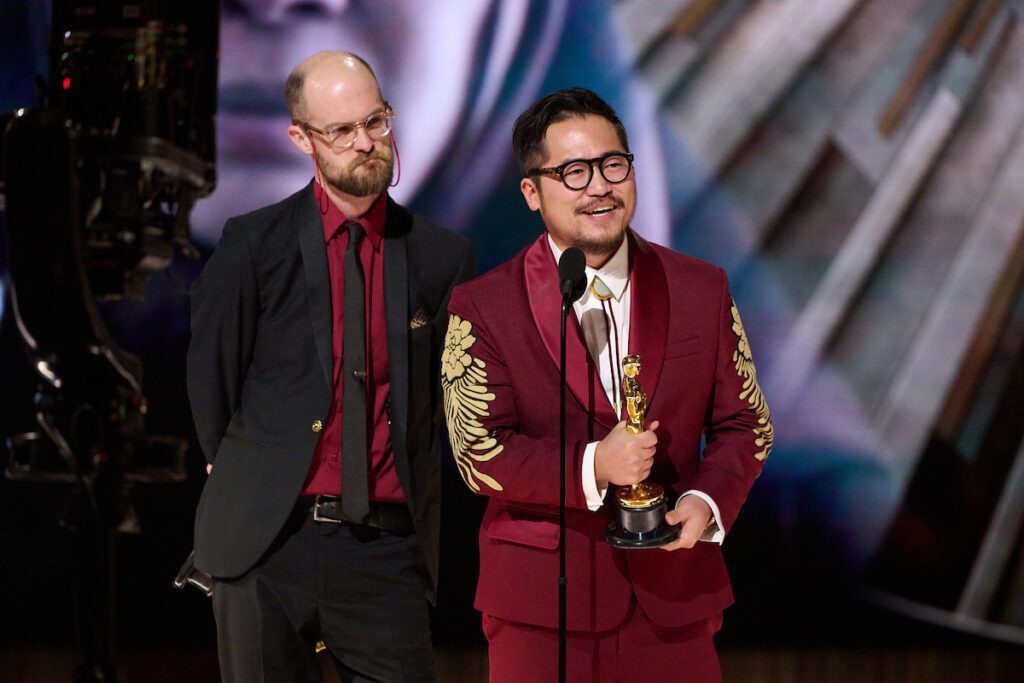 Daniel Scheinert and Daniel Quan accept the Oscar® for Directing during the live ABC telecast of the 95th Oscars® at the Dolby® Theatre at Ovation Hollywood on Sunday, March 12, 2023.