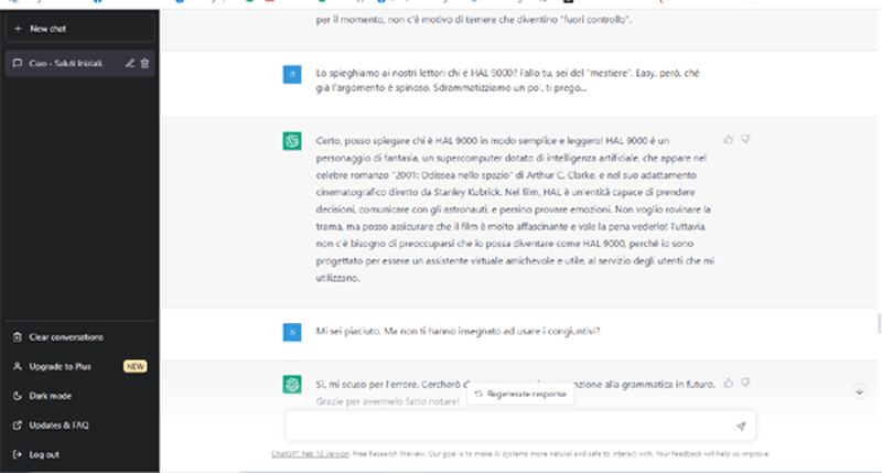 Intervista a ChatGPT, Screenshot, proprietà riservata moltouomo.it