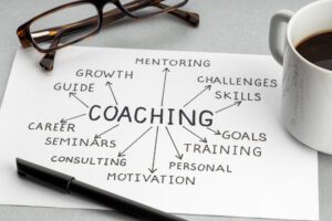 coaching-process-concept-paper-sheet-with-ideas-plan-cup-coffee-eyeglasses-desk
