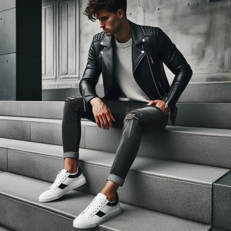giacca di pelle per uomo look casual e trendy
