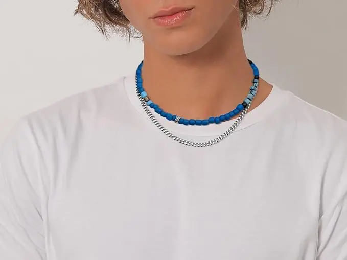 Collana da uomo in argento 925 con perle di vetro
