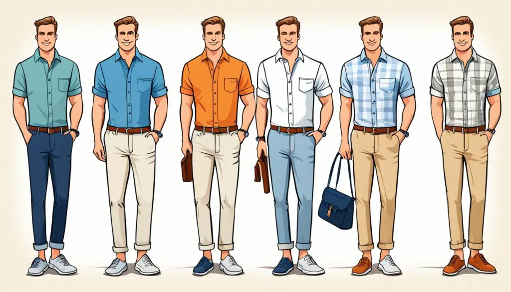 camicie casual, pantaloni chino, scarpe eleganti