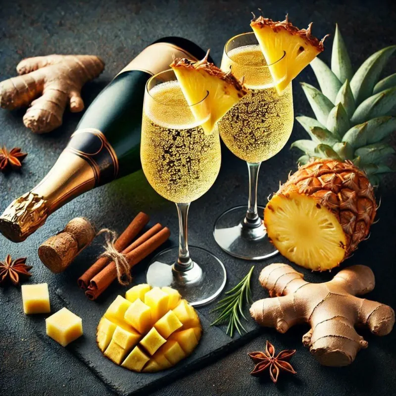 Cocktail di spumante all’ananas e zenzero Fresco e frizzante