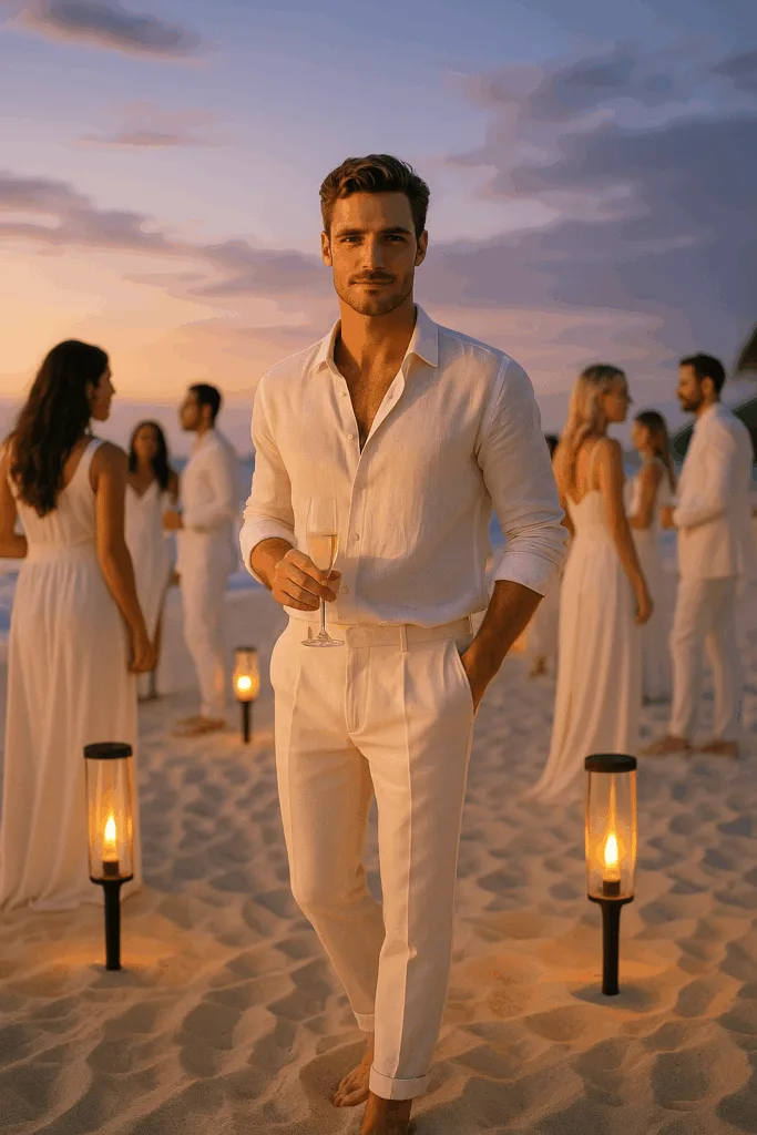 Il white party è una delle occasioni più attese dell’estate per mostrarsi stilosi ed al contempo sobri; tra sabbia dorata, tramonti infuocati e lounge music, si tratta di eventi dove l’apparenza conta quanto la compagnia. 