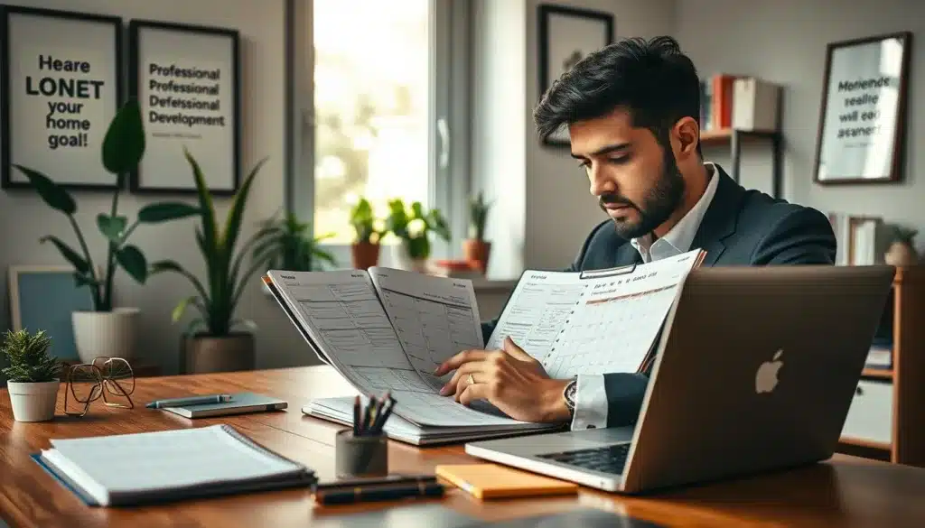 A focused individual in professional business attire sits at a modern wooden desk, diligently organizing a planner filled with daily tasks and goals. In the foreground, neatly arranged stationery and a laptop with an open calendar app are visible, showcasing a structured daily agenda. The middle ground features a window with soft natural light streaming in, illuminating a cozy, well-organized workspace adorned with plants and motivational quotes framed on the wall. In the background, a subtle bookshelf displays various professional development books. The atmosphere is productive and inspiring, evoking a sense of determination and clarity. Captured from a slight angle to convey depth, the image reflects a stylish, premium editorial aesthetic, enhancing the mood of professional growth and daily action planning. A focused individual in professional business attire sits at a modern wooden desk, diligently organizing a planner filled with daily tasks and goals. In the foreground, neatly arranged stationery and a laptop with an open calendar app are visible, showcasing a structured daily agenda. The middle ground features a window with soft natural light streaming in, illuminating a cozy, well-organized workspace adorned with plants and motivational quotes framed on the wall. In the background, a subtle bookshelf displays various professional development books. The atmosphere is productive and inspiring, evoking a sense of determination and clarity. Captured from a slight angle to convey depth, the image reflects a stylish, premium editorial aesthetic, enhancing the mood of professional growth and daily action planning.