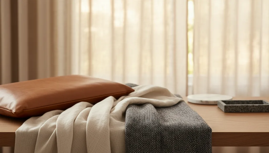 Dettaglio di materiali naturali in stile quiet luxury Dettaglio di materiali naturali in stile quiet luxury