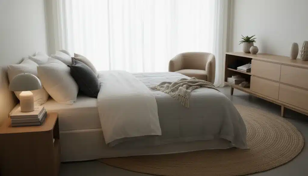 camera da letto organizzata e confortevole con soluzioni di arredo funzionale