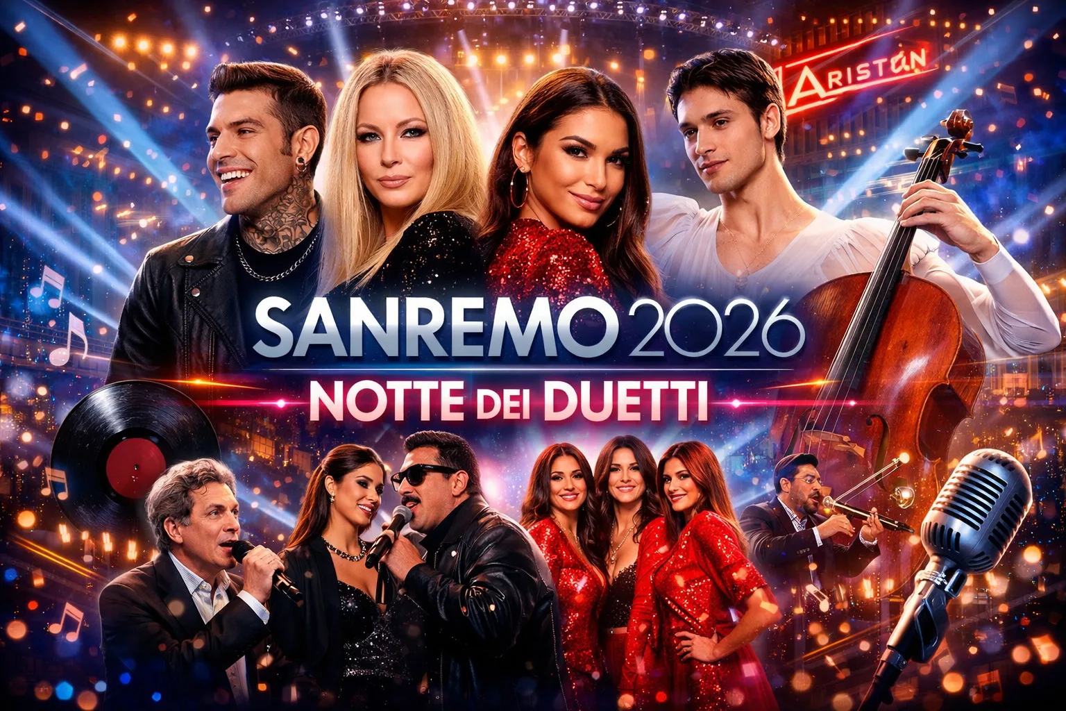 Il Festival di Sanremo 2026, in onda da martedì 24 a sabato 28 febbraio all'Ariston di Sanremo, riserva per la quarta serata di venerdì 27 febbraio i duetti e le cover annunciati da Carlo Conti