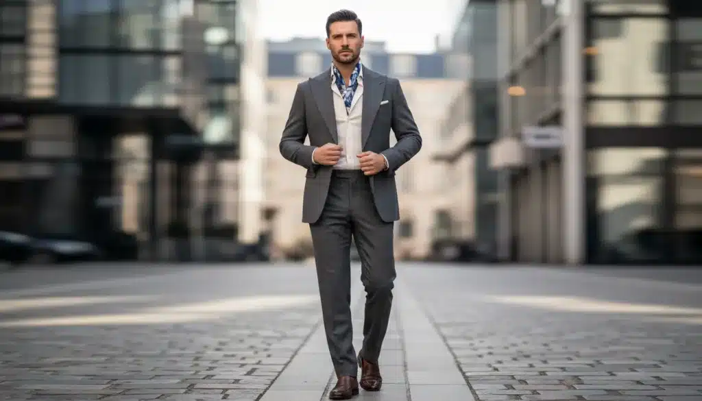 A sophisticated scene featuring an elegantly dressed male figure in a well-tailored "giacca," meticulously styled "pantaloni," and a crisp "camicia," showcasing the essence of high-fashion contemporary menswear. The foreground captures the subject in a confident pose, exuding a sense of determination. The middle ground includes a stylish urban environment, with softly blurred elements of modern architecture to enhance the fashion focus. Natural light filters through, creating a warm and inviting atmosphere that highlights the textures and details of the clothing. The image is captured with a shallow depth of field, using a soft-focus lens effect to emphasize the outfit while maintaining a premium editorial style. The overall mood is sophisticated and powerful, reflecting the new vision of masculine style in 2026. A sophisticated scene featuring an elegantly dressed male figure in a well-tailored "giacca," meticulously styled "pantaloni," and a crisp "camicia," showcasing the essence of high-fashion contemporary menswear. The foreground captures the subject in a confident pose, exuding a sense of determination. The middle ground includes a stylish urban environment, with softly blurred elements of modern architecture to enhance the fashion focus. Natural light filters through, creating a warm and inviting atmosphere that highlights the textures and details of the clothing. The image is captured with a shallow depth of field, using a soft-focus lens effect to emphasize the outfit while maintaining a premium editorial style. The overall mood is sophisticated and powerful, reflecting the new vision of masculine style in 2026.