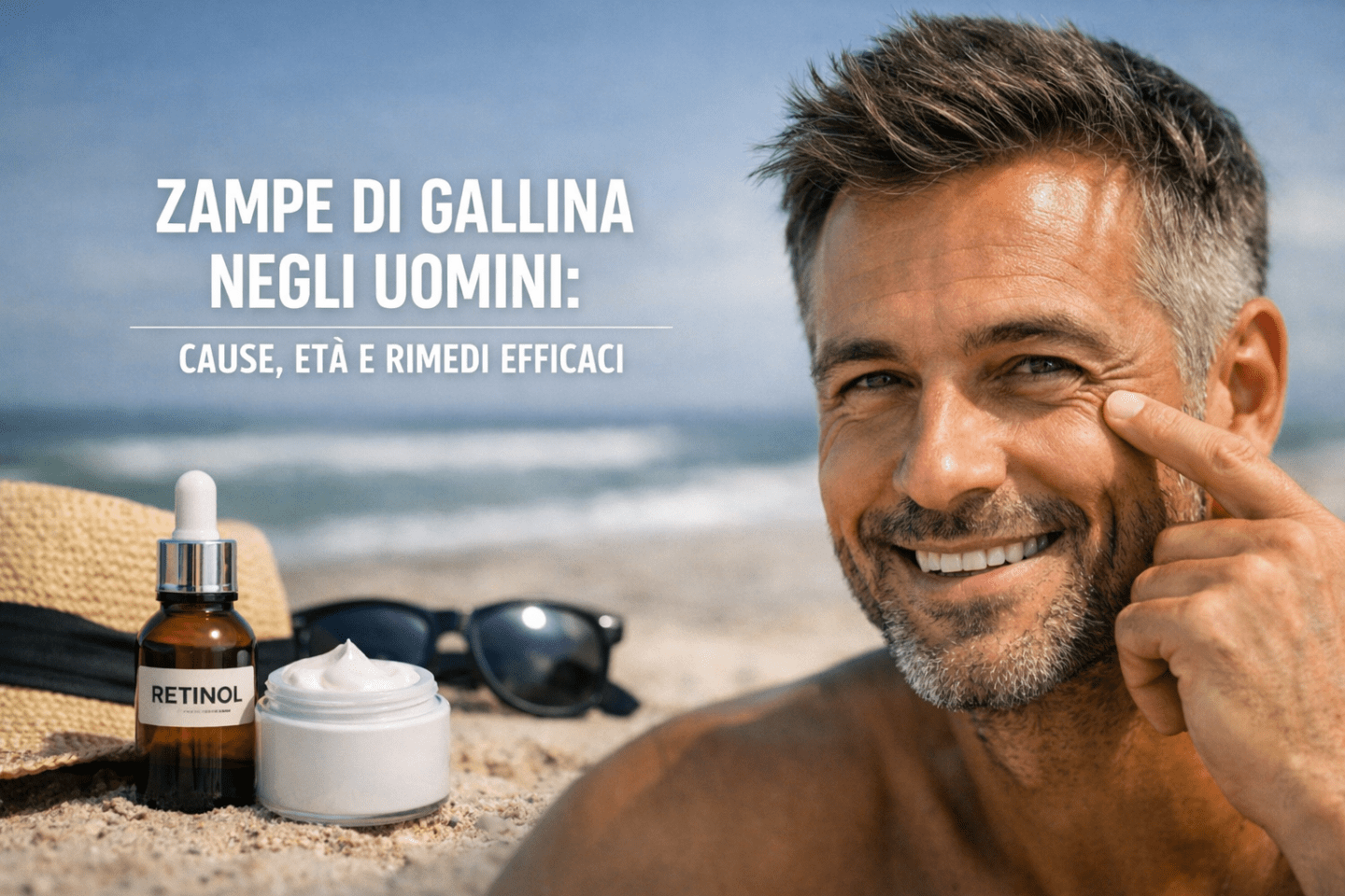 Gli uomini soffrono di zampe di gallina, le rughe fini intorno agli occhi, spesso in modo più marcato rispetto alle donne a causa della pelle più spessa ma meno idratata e dell'esposizione intensa al sole.