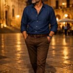 A Lecce, la sera cambia il ritmo. Anche l’eleganza diventa più rilassata. Niente costruzioni rigide. Solo equilibrio, dettagli e presenza. Vestirsi bene non significa apparire perfetti. Significa sentirsi coerenti.