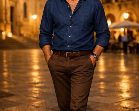 A Lecce, la sera cambia il ritmo. Anche l’eleganza diventa più rilassata. Niente costruzioni rigide. Solo equilibrio, dettagli e presenza. Vestirsi bene non significa apparire perfetti. Significa sentirsi coerenti.