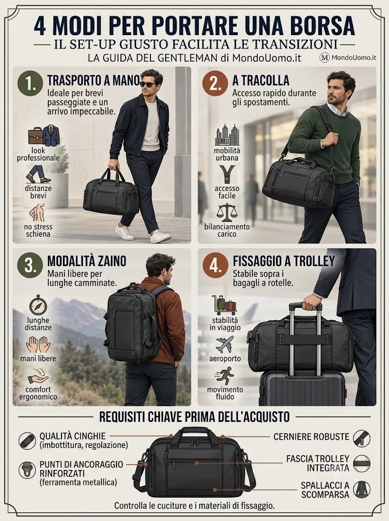 come portare borsa da viaggio
