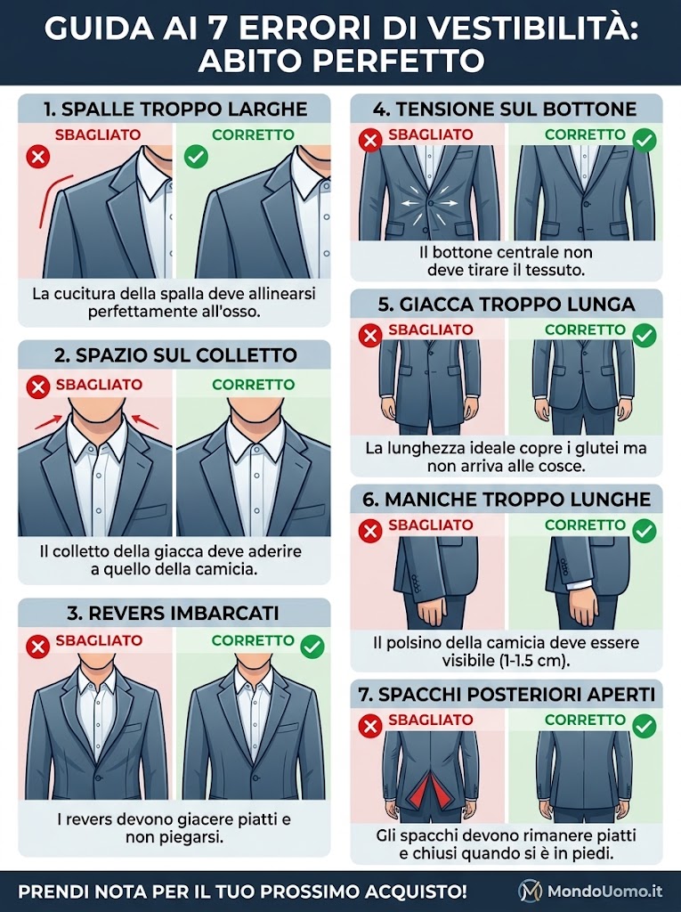 Guida alla Vestibilità dell'Abito: Ecco i 7 Errori di un Abito sartoriale che Rovinano il Tuo Look
