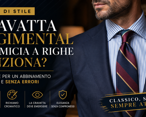 Abbinare una cravatta regimental ad una camicia a righe è possibile e può risultare elegante, a patto di rispettare una regola fondamentale: le righe dei due capi devono avere spessore e ritmo diversi