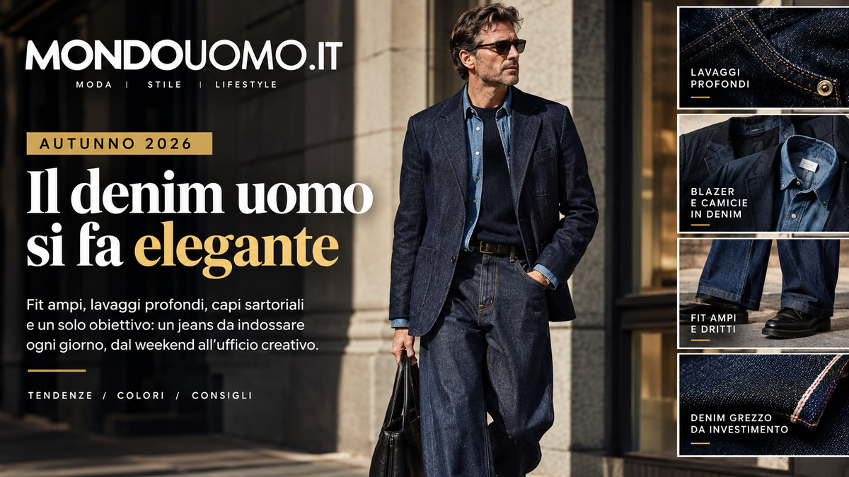 Per l'autunno 2026 il denim per uomo punta su volumi ampi ma controllati