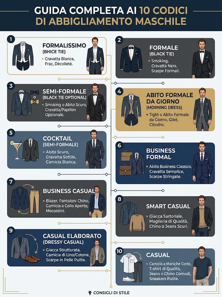I dress code maschili sono codici di abbigliamento che indicano il livello di formalità richiesto in un evento